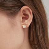 Camellia Flower Earrings on ear