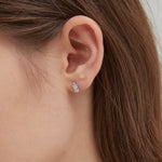 Emerald Cut Diamond Stud Earrings in silver on ear