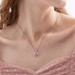 STMG Pink Heart Necklace on neck