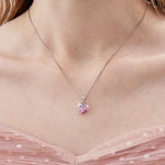 STMG Pink Heart Necklace on neck