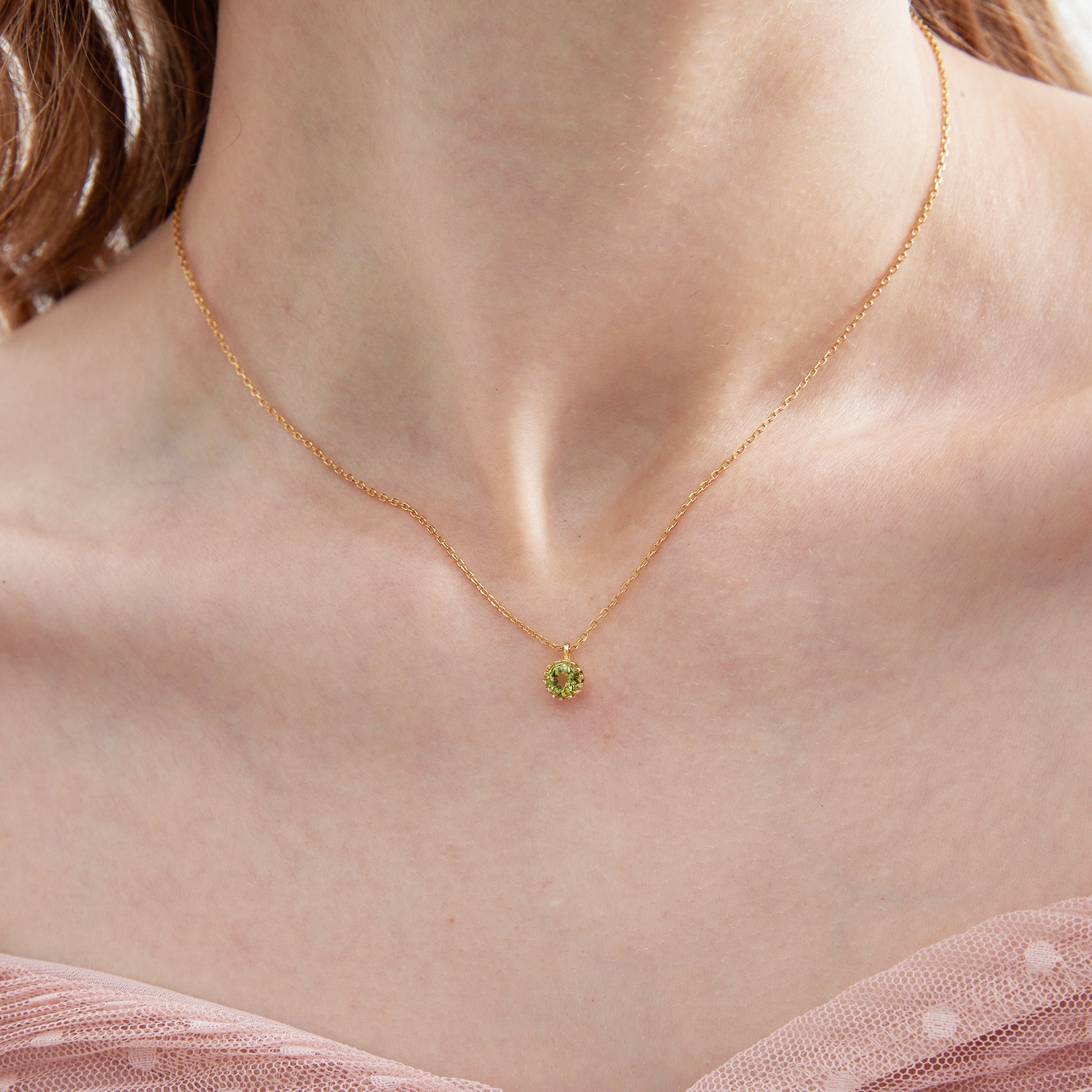 STMG Natural Peridot Necklace on neck