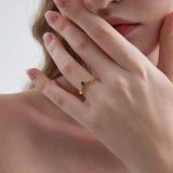 STMG Green Emerald Crown Promise Ring on finger