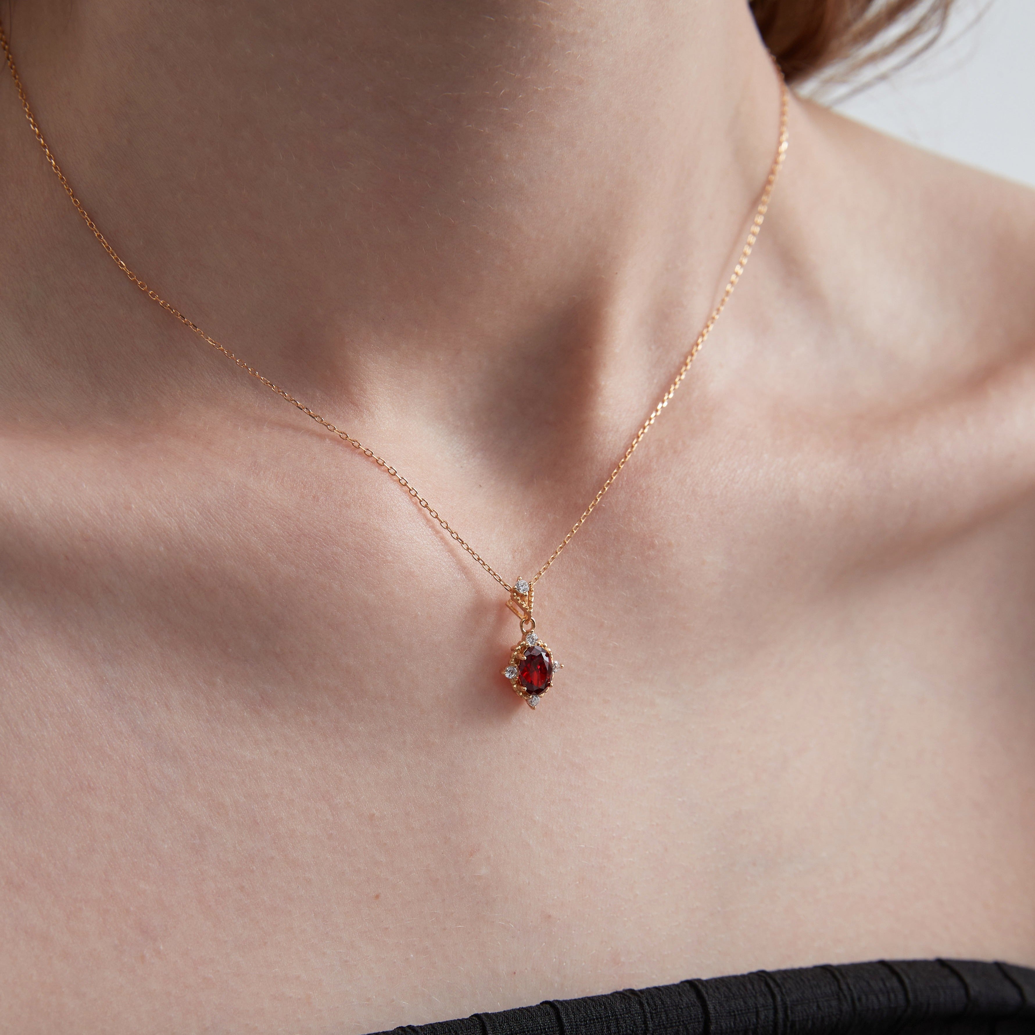 STMG Red Ruby Necklace on neck