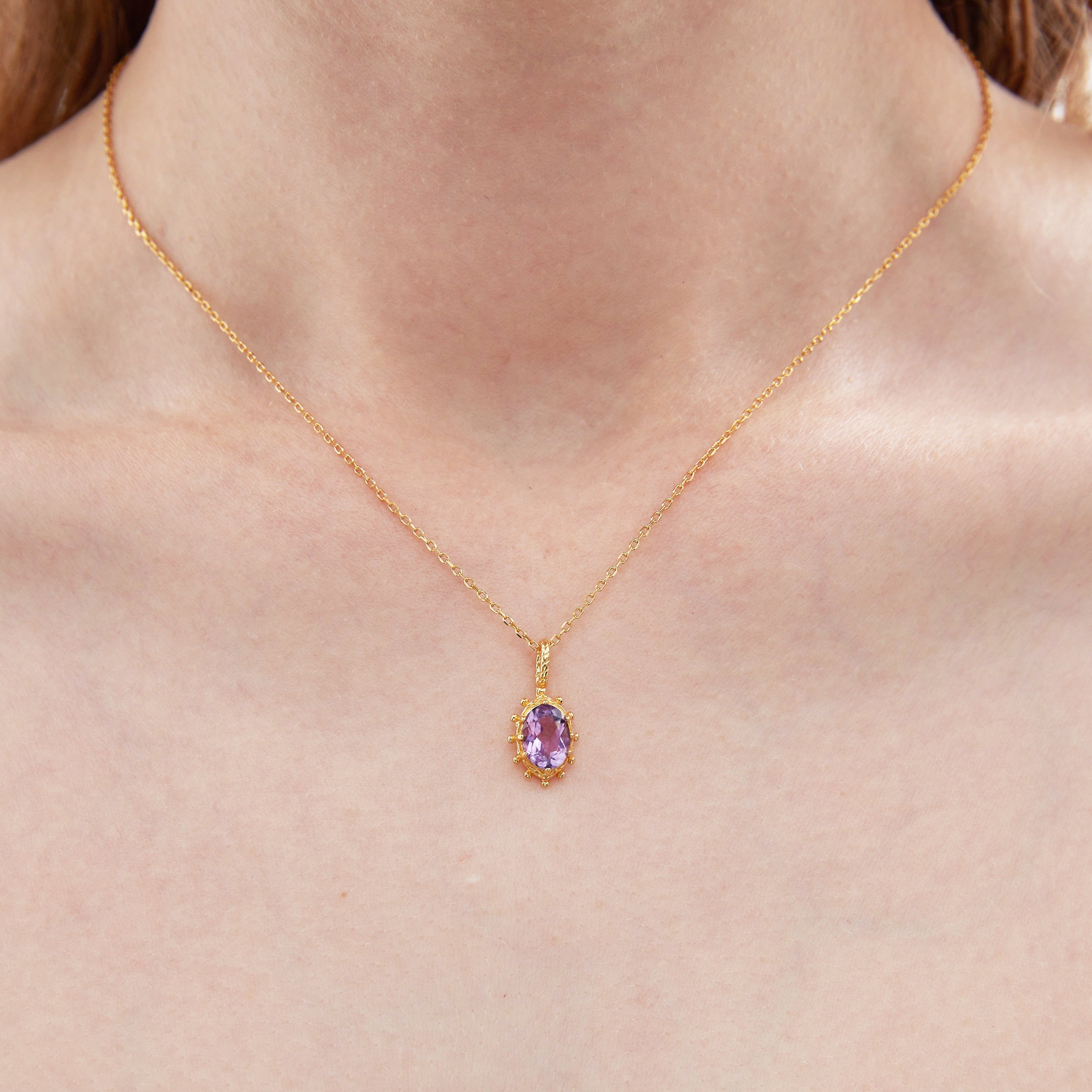 STMG Natural Amethyst Droplet Necklace on neck