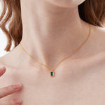 STMG Green Emerald Rectangle Necklace on neck