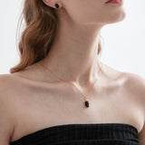 STMG Natural Black Agate Stud Earrings with matching necklace