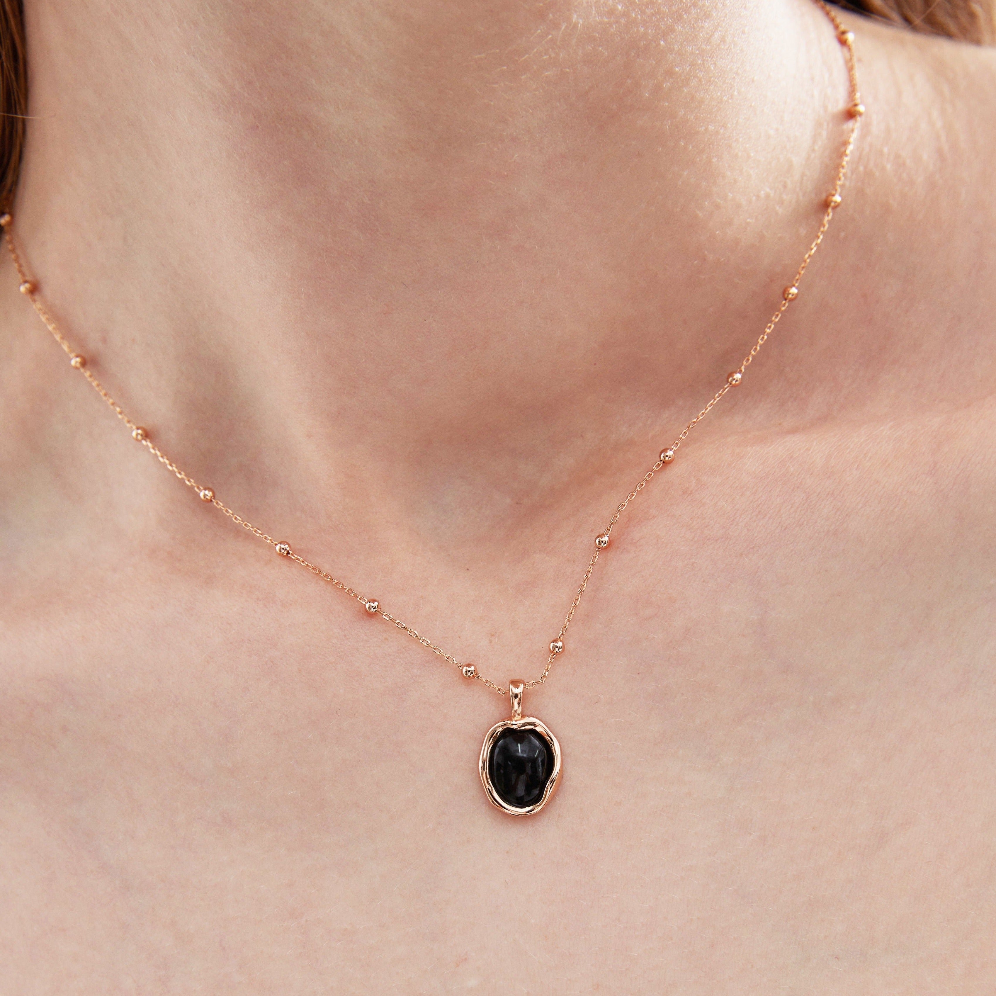 STMG Natural Black Agate Onyx Necklace on necklace