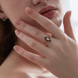 Black Rhombus Adjustable Ring on hand