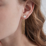 STMG Natural Pearl Tassel Dangle Earrings on ear