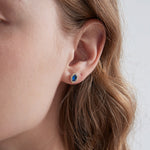 Blue Sapphire Stud Earrings on ear