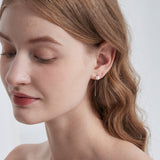 STMG Natural Pearl Dangle Threader Earrings in silver on ear