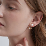 STMG Natural Pearls with CZ Stars Dangle Earrings on ear