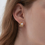 STMG Natural Pearl Heart Stud Earrings on ear