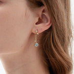 STMG Natural Blue Topaz Dangle Earrings on ear