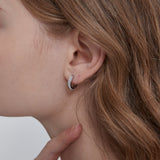 STMG Pearl Crystal Hoops in silver on ear