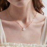 STMG Mother of Pearl Flower Necklace on neck