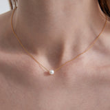 STMG Natural Pearl Necklace on neck