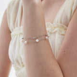 Duo Layer Natural Pearl Bracelet in silver on hand