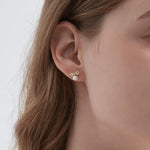 STMG Pearl on Bowknot Stud Earrings in gold on ear