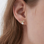 STMG Pearl on Bowknot Stud Earrings in gold on ear