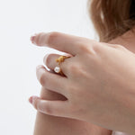 STMG Natural Pearl With Cat Adjustable Ring on finger