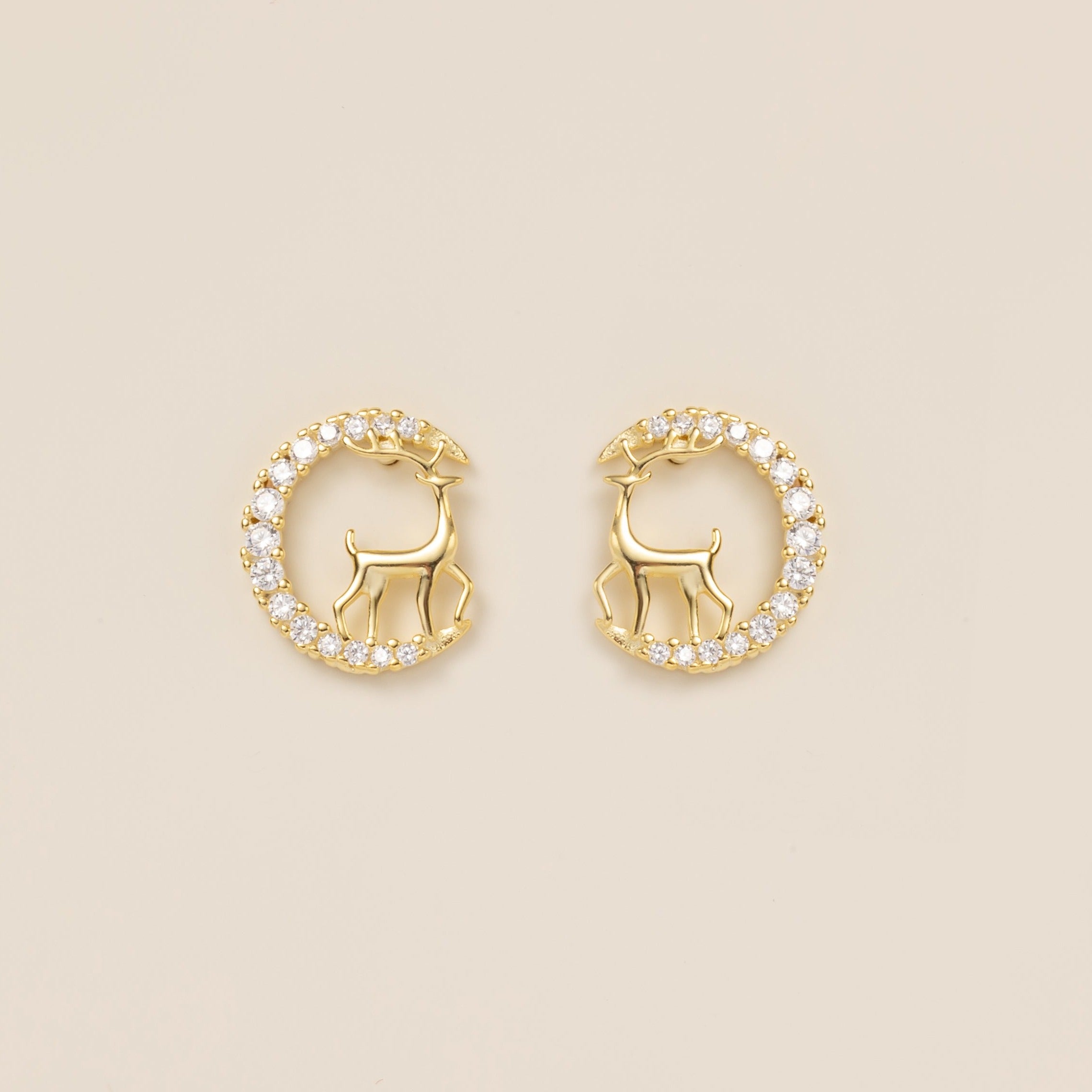 Crescent Moon Reindeer Stud Earrings