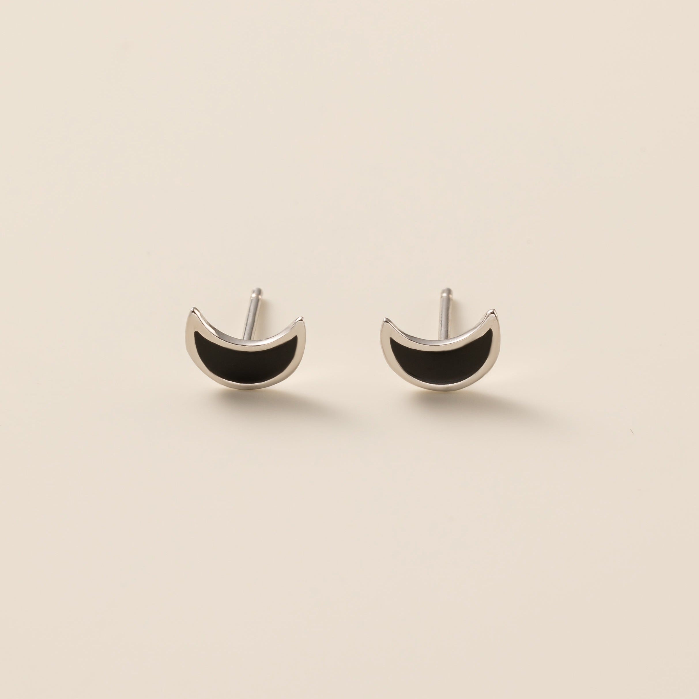 Black Crescent Moon Stud Earrings