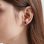 Blue Sandstone Stud Earrings on ear