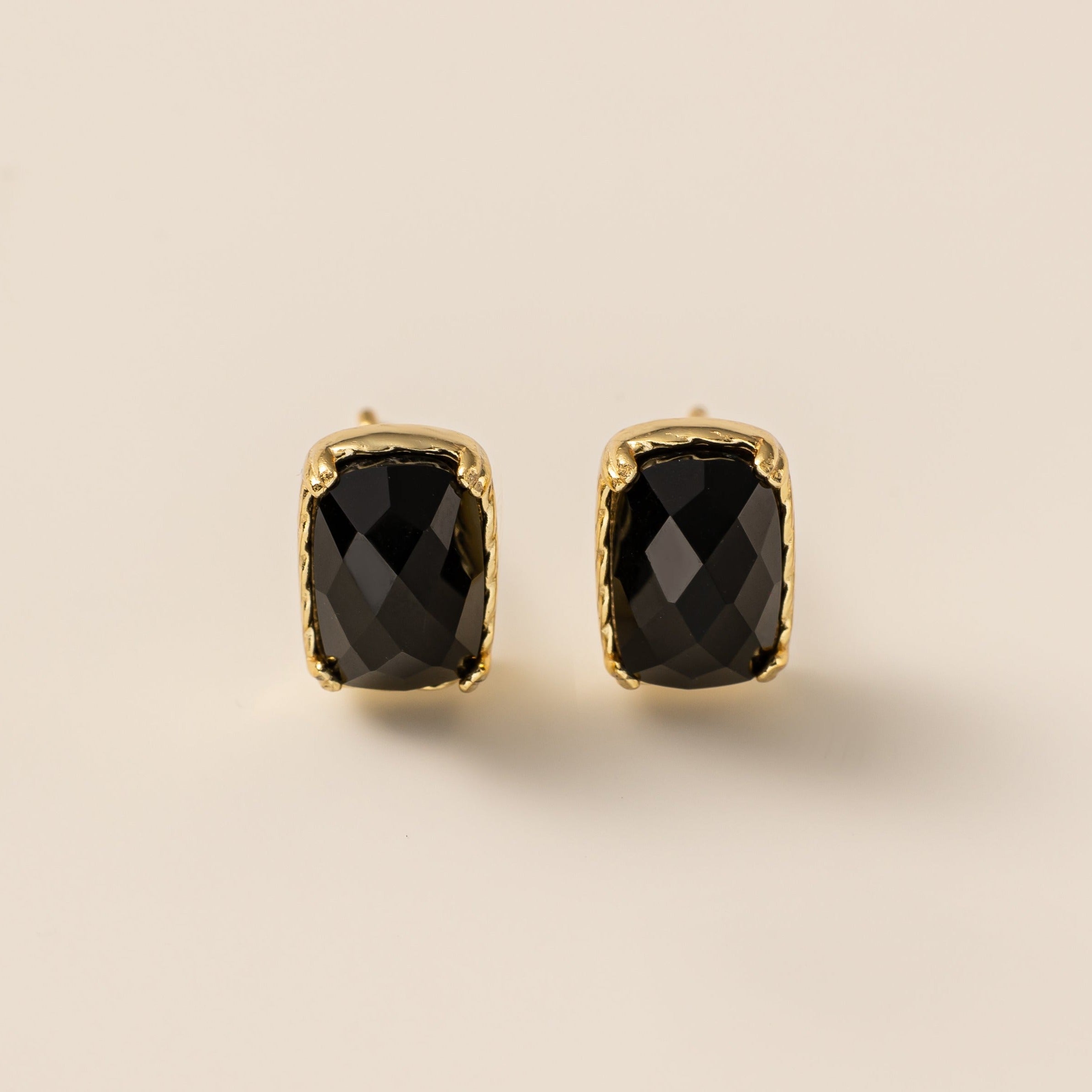 STMG Natural Black Agate Stud Earrings 