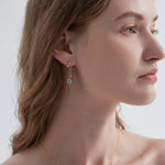 STMG Natural Blue Topaz Dangle Earrings on ear