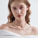 STMG Natural Pearl with CZ Pendant Necklace on neck