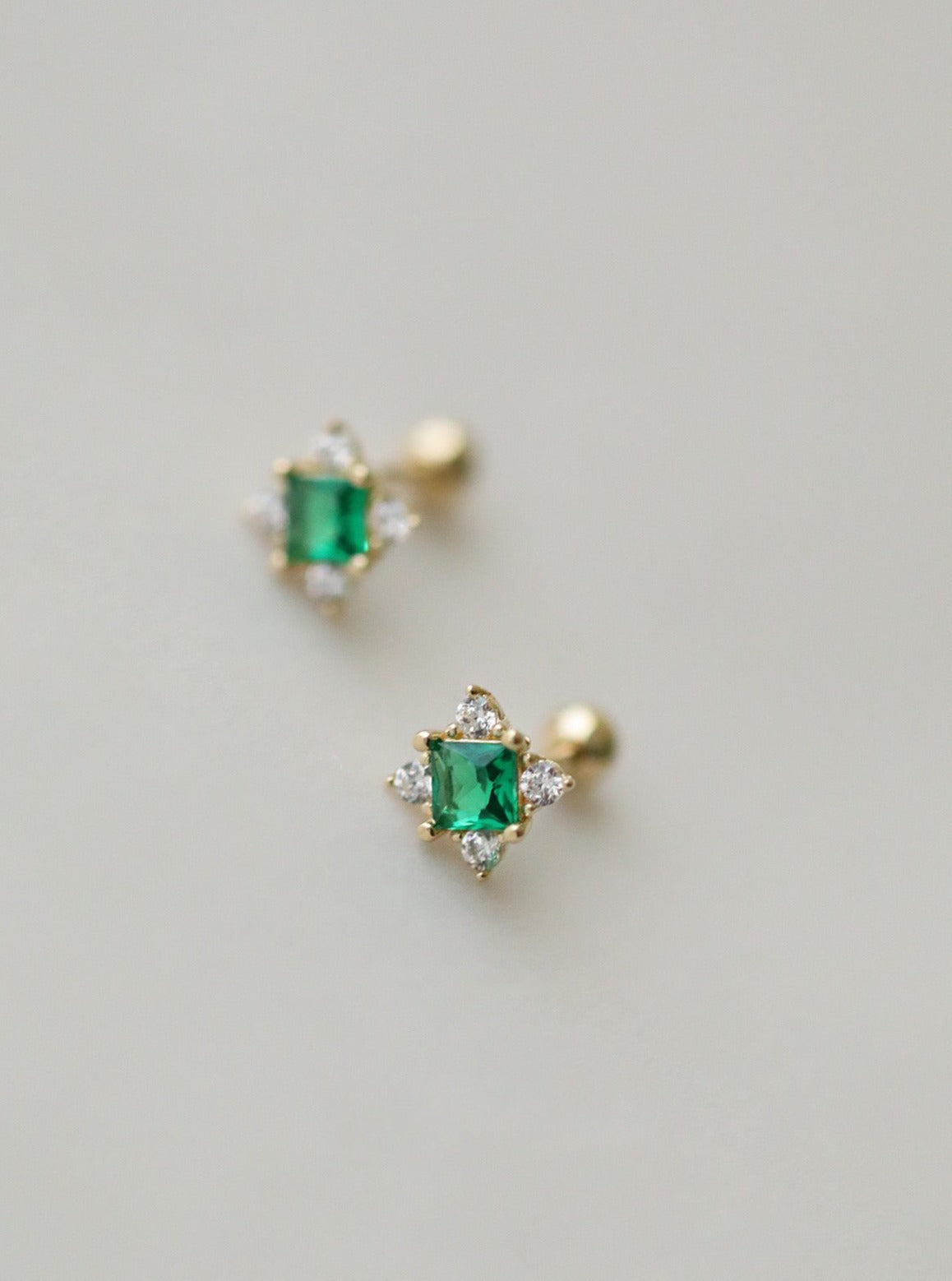 STMG Green Emerald Stud Earrings in gold