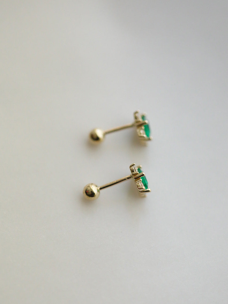 STMG Green Emerald Stud Earrings in gold