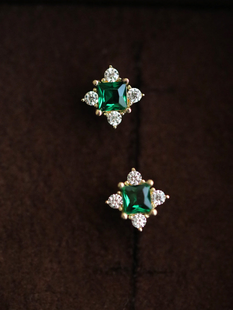 STMG Green Emerald Stud Earrings in gold