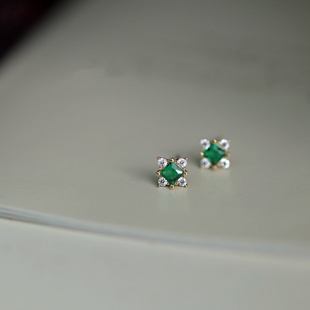 STMG Green Emerald Stud Earrings in gold