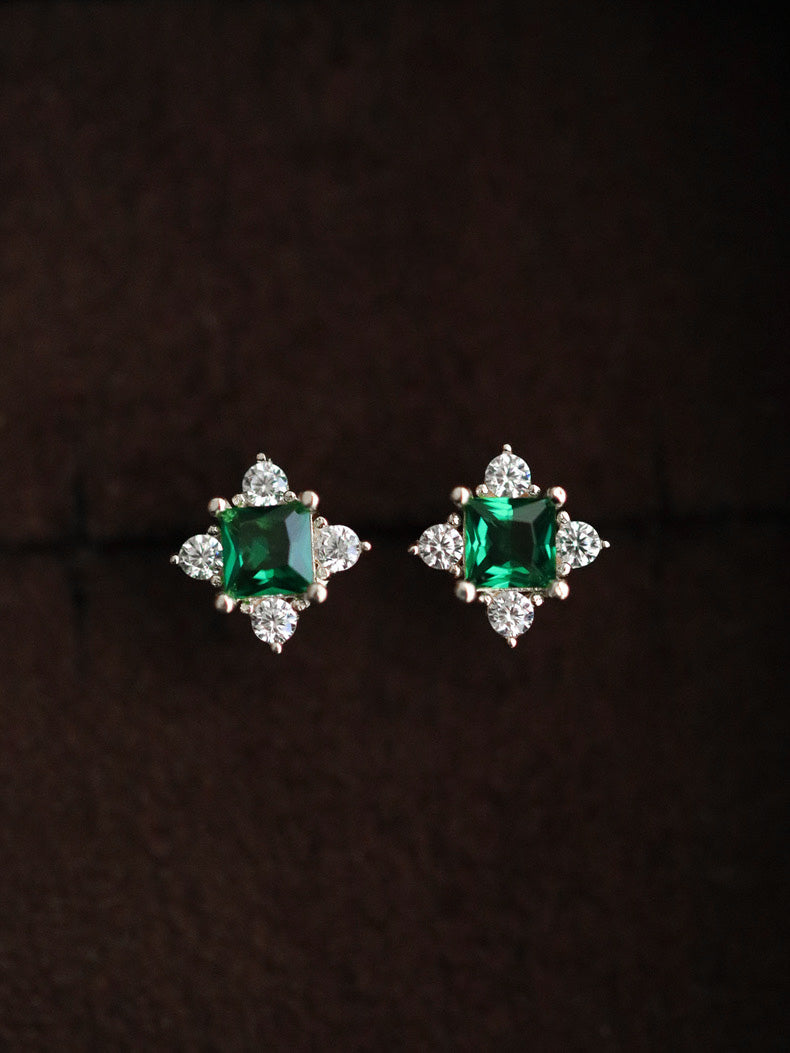 STMG Green Emerald Stud Earrings in gold