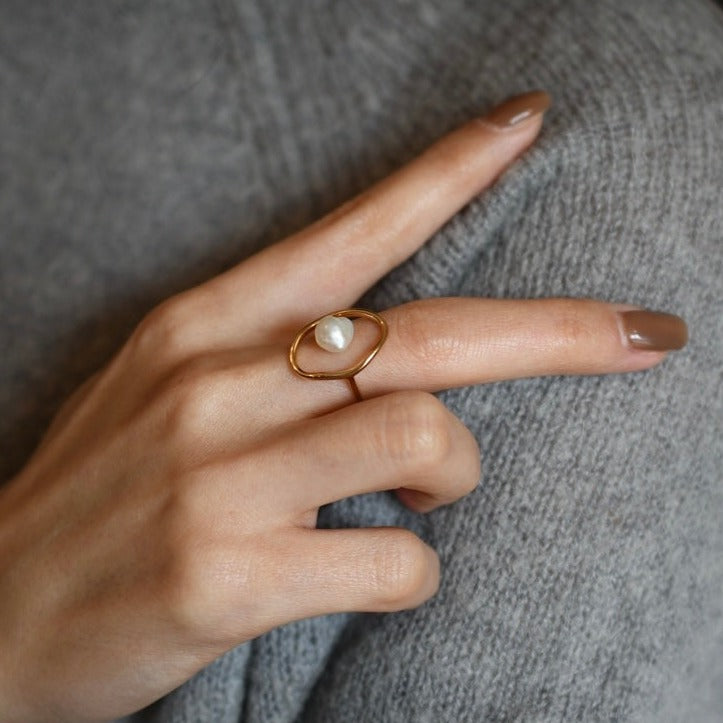 STMG Natural Baroque Pearl Ring on finger